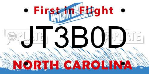 JT3B0D North Carolina License Plate