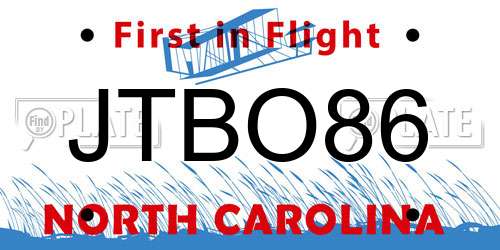 JTBO86 North Carolina License Plate