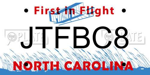 JTFBC8 North Carolina License Plate