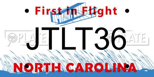 JTLT36 North Carolina License Plate