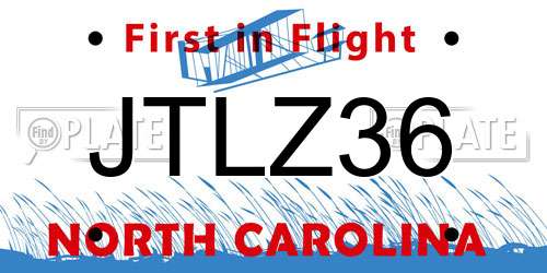 JTLZ36 North Carolina License Plate