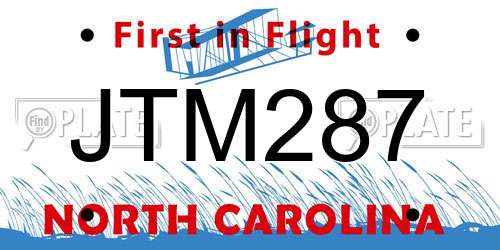 JTM287 North Carolina License Plate