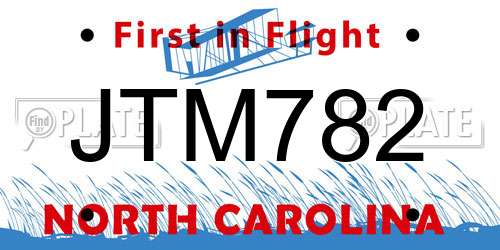 JTM782 North Carolina License Plate