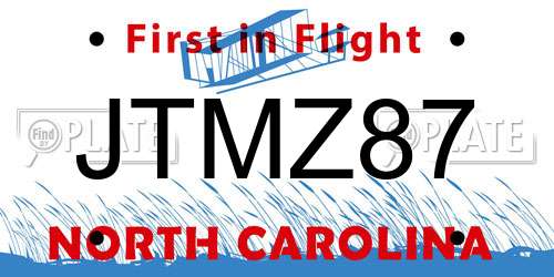 JTMZ87 North Carolina License Plate