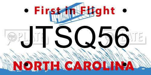 JTSQ56 North Carolina License Plate