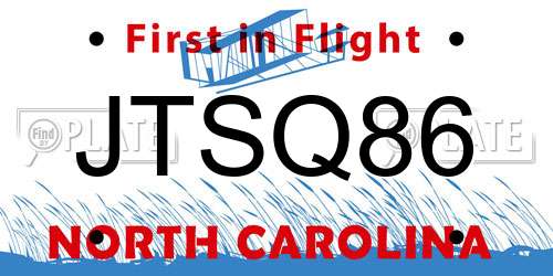 JTSQ86 North Carolina License Plate