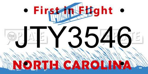 JTY3546 North Carolina License Plate