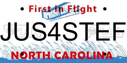 JUS4STEF North Carolina License Plate