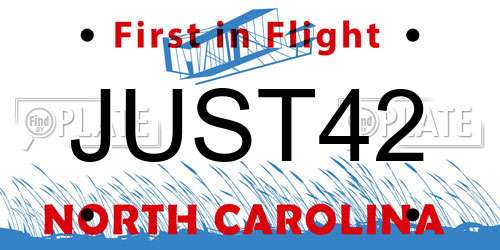 JUST42 North Carolina License Plate