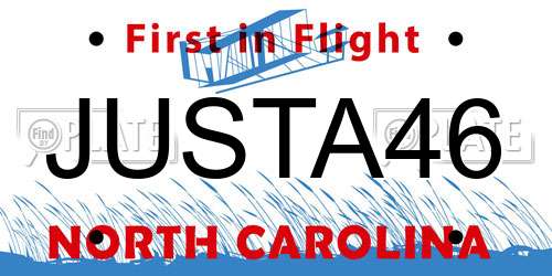 JUSTA46 North Carolina License Plate