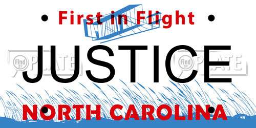 JUSTICE North Carolina License Plate