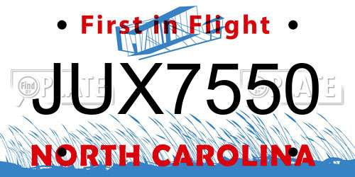 JUX7550 North Carolina License Plate