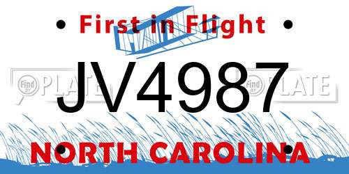 JV4987 North Carolina License Plate