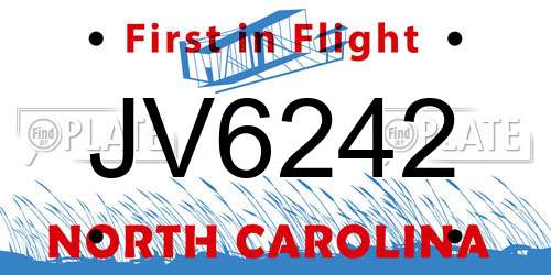 JV6242 North Carolina License Plate