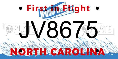 JV8675 North Carolina License Plate