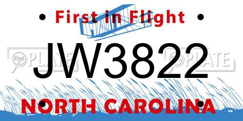 JW3822 North Carolina License Plate