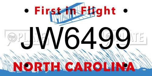 JW6499 North Carolina License Plate