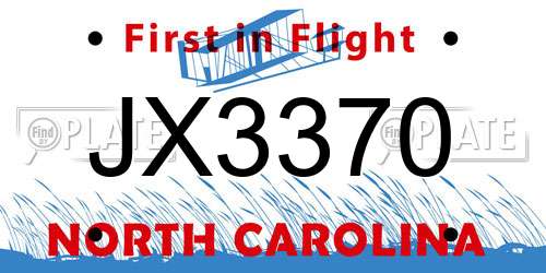 JX3370 North Carolina License Plate
