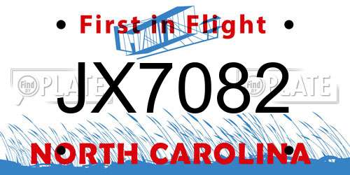 JX7082 North Carolina License Plate