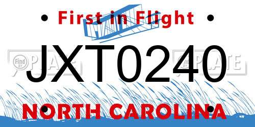 JXT0240 North Carolina License Plate