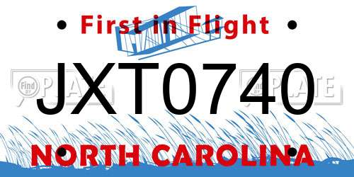 JXT0740 North Carolina License Plate