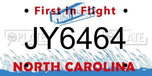 JY6464 North Carolina License Plate