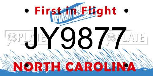 JY9877 North Carolina License Plate