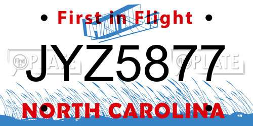 JYZ5877 North Carolina License Plate