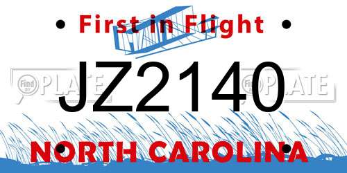 JZ2140 North Carolina License Plate