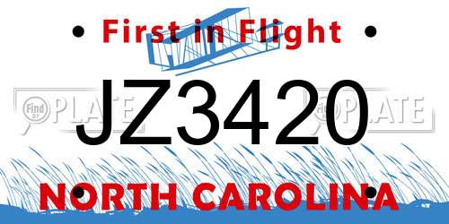 JZ3420 North Carolina License Plate