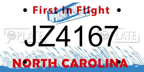 JZ4167 North Carolina License Plate