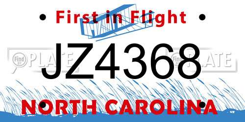 JZ4368 North Carolina License Plate