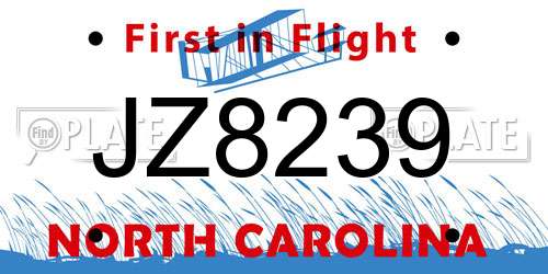 JZ8239 North Carolina License Plate