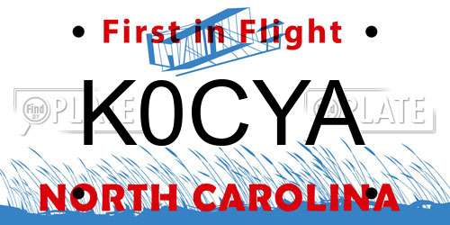 K0CYA North Carolina License Plate
