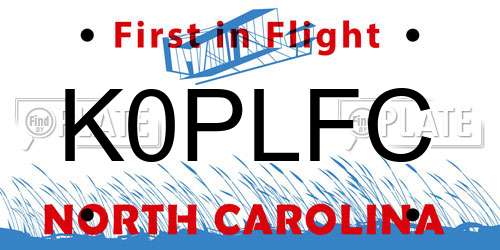 K0PLFC North Carolina License Plate