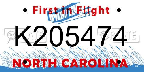 K205474 North Carolina License Plate