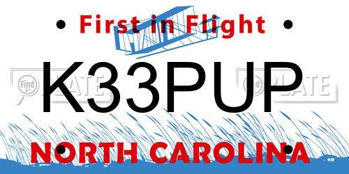 K33PUP North Carolina License Plate