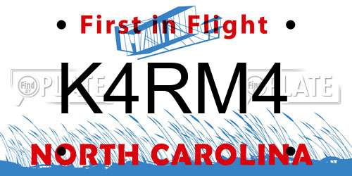 K4RM4 North Carolina License Plate