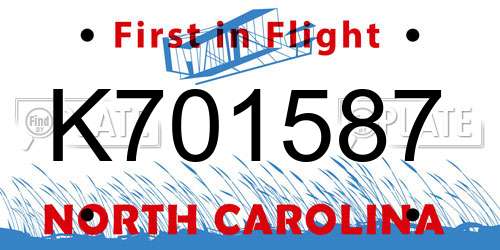 K701587 North Carolina License Plate
