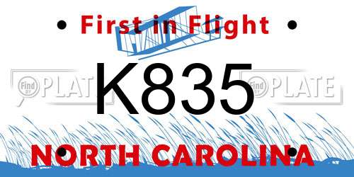 K835 North Carolina License Plate