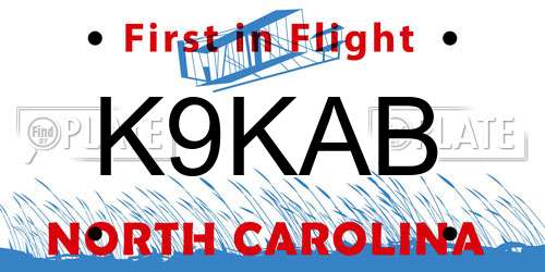 K9KAB North Carolina License Plate