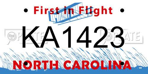 KA1423 North Carolina License Plate