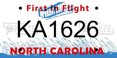 KA1626 North Carolina License Plate