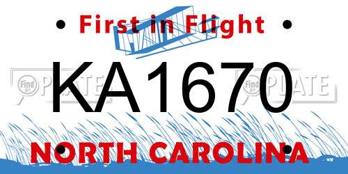 KA1670 North Carolina License Plate