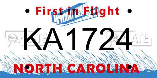 KA1724 North Carolina License Plate