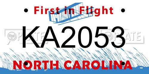 KA2053 North Carolina License Plate