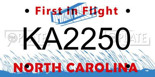 KA2250 North Carolina License Plate