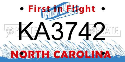 KA3742 North Carolina License Plate