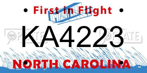 KA4223 North Carolina License Plate