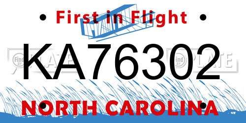 KA76302 North Carolina License Plate